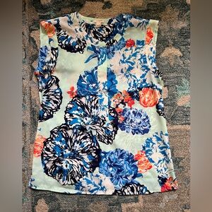 J Crew Sleeveless Button Blouse Women's Blue Orange Floral Print Size 2